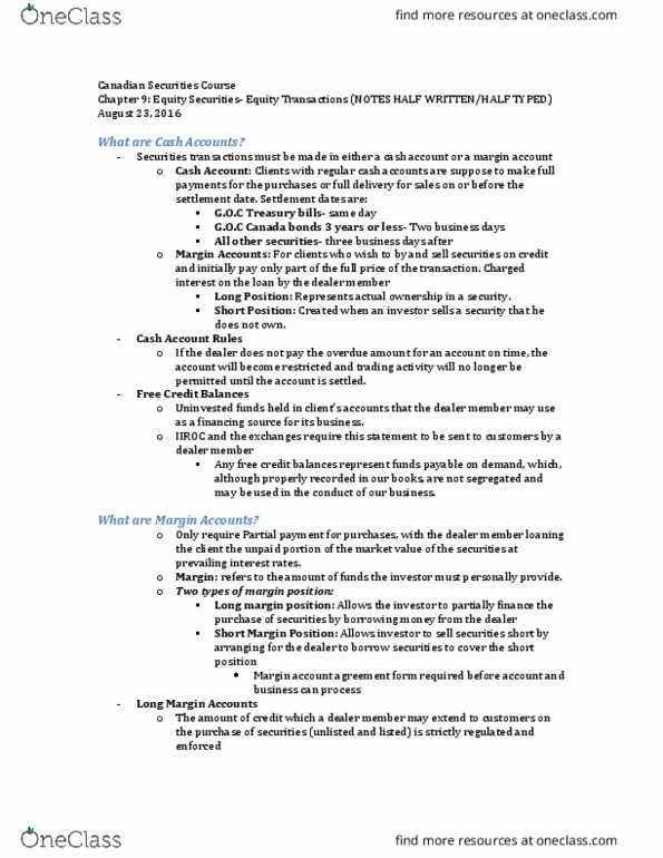 Business Administration - Financial Planning RFC125 Chapter Notes - Chapter 9: United States Treasury Security, Market Risk, Canadian Securities Course thumbnail