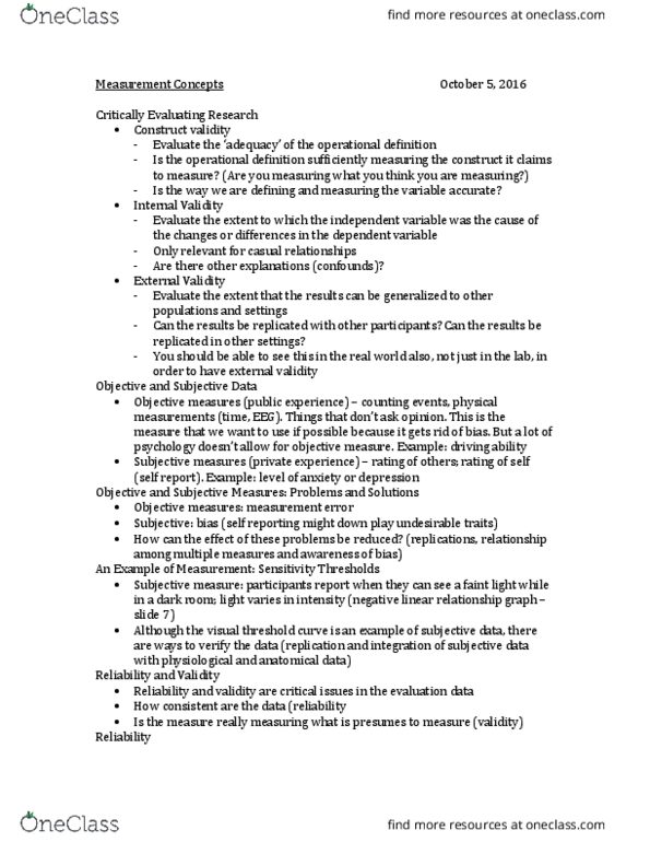 PSYC 2001 Lecture Notes - Lecture 8: Internal Consistency, Operational Definition, Graduate Record Examinations thumbnail