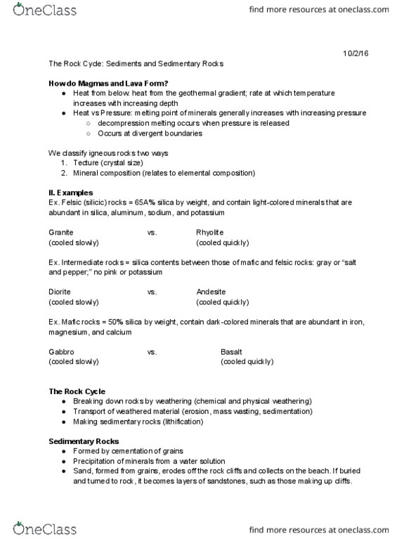 EAR 105 Lecture Notes - Lecture 8: Mafic, Connate Fluids, Mass Wasting thumbnail