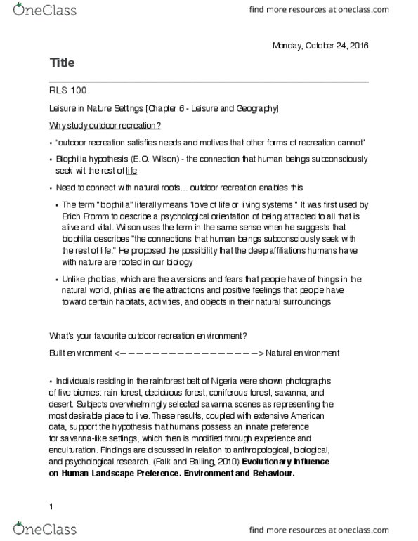 RLS100 Lecture Notes - Lecture 19: Environmental Stewardship, Longitudinal Study, Enculturation thumbnail