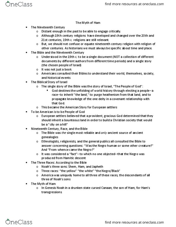 REL-2121 Lecture Notes - Lecture 10: African Methodist Episcopal Church, Josiah C. Nott, Esus thumbnail