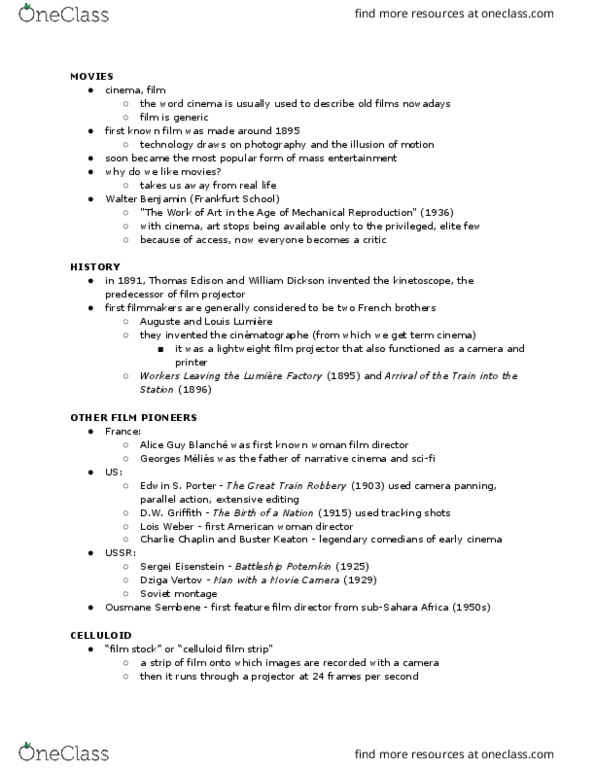 COMM 1010 Lecture Notes - Lecture 6: Film Stock, Walter Cronkite, Quentin Tarantino thumbnail