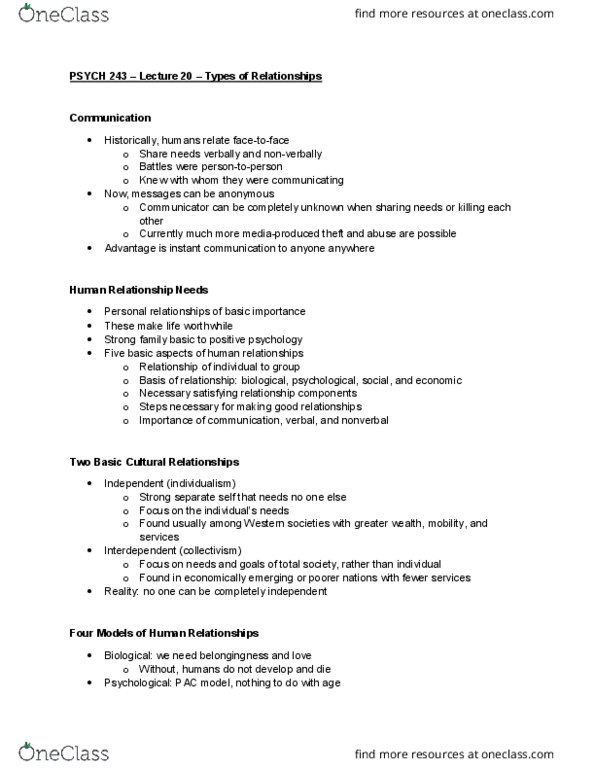 PSYCH 243 Lecture Notes - Lecture 20: Belongingness, Positive Psychology thumbnail