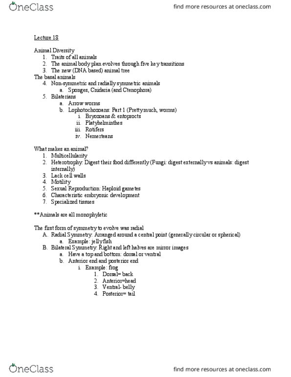 BIO 200 Lecture Notes - Lecture 18: Body Plan, Mesoderm, Protostome thumbnail