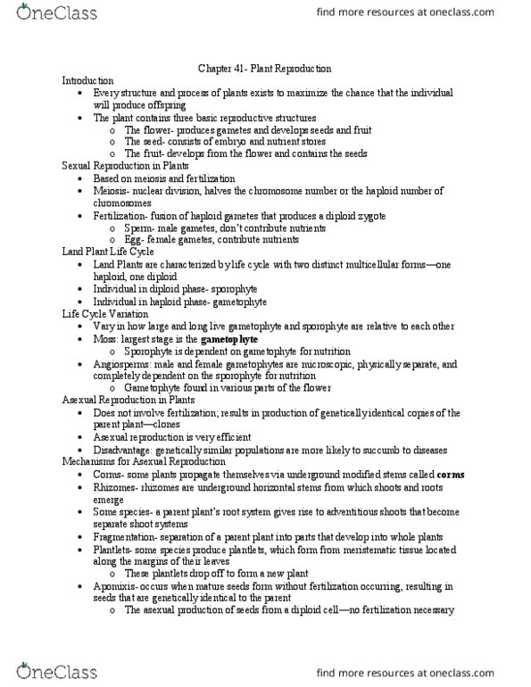 BIOL 119 Lecture Notes - Lecture 1: Apomixis, Seed Dispersal, Asexual Reproduction thumbnail