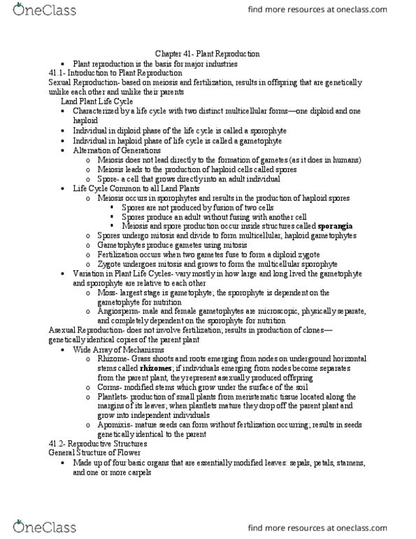 BIOL 119 Chapter Notes - Chapter 41: Germination, Apomixis, Pollen Tube thumbnail