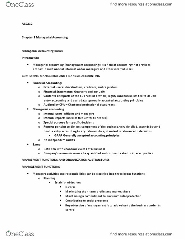 General Business ACC212 Chapter Notes - Chapter 1: Double-Entry Bookkeeping System, Chartered Professional Accountant, Accounting thumbnail