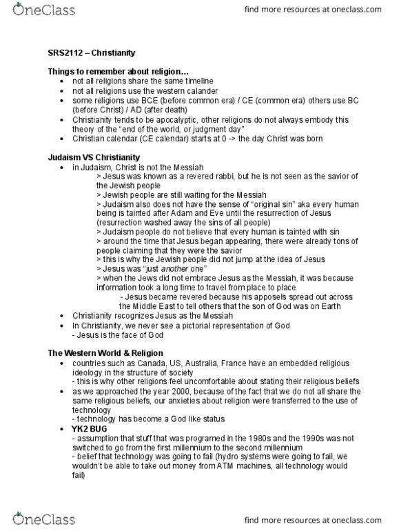 SRS2112 Lecture Notes - Lecture 3: Jesus, Abrahamic Religions, Constant Contact thumbnail