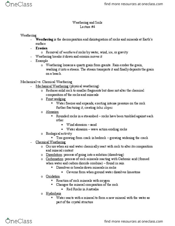 EVSC 1010 Lecture Notes - Lecture 4: Debris Flow, Regolith, Carbonation thumbnail