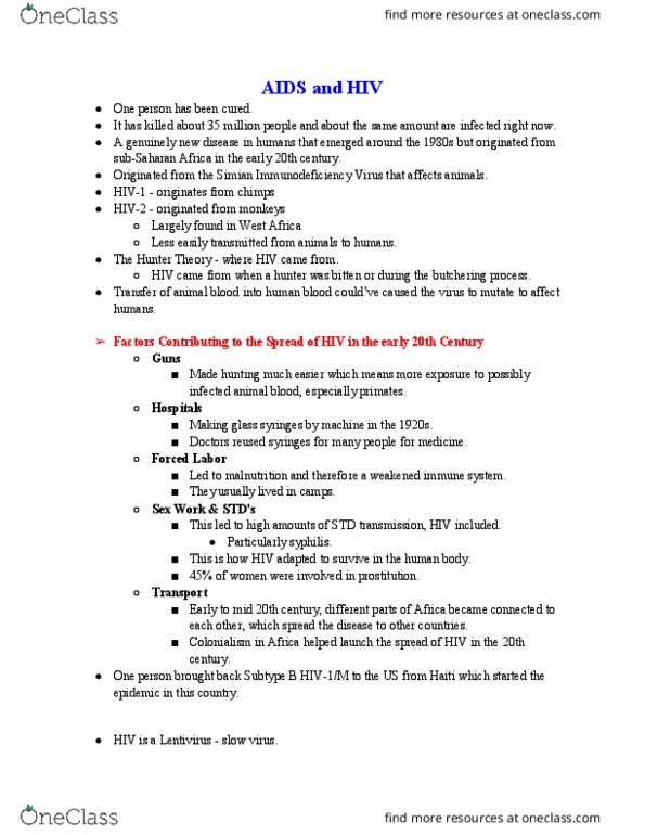 EEMB 40 Lecture Notes - Lecture 13: Subtypes Of Hiv, Apoptosis, Sub-Saharan Africa thumbnail