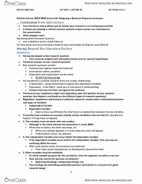 POLSCI 2NN3 Lecture Notes - Lecture 5: Free Trade, Design Of Experiments, Dependent And Independent Variables thumbnail