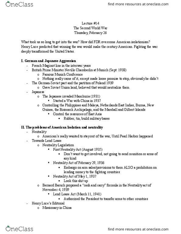 HIUS 2002 Lecture Notes - Lecture 14: Fair Employment Practice Committee, Japanese Invasion Of Manchuria, Henry Luce thumbnail