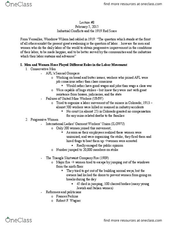 HIUS 2002 Lecture Notes - Lecture 8: Red Scare, Richard Hofstadter, Industrial Workers Of The World thumbnail