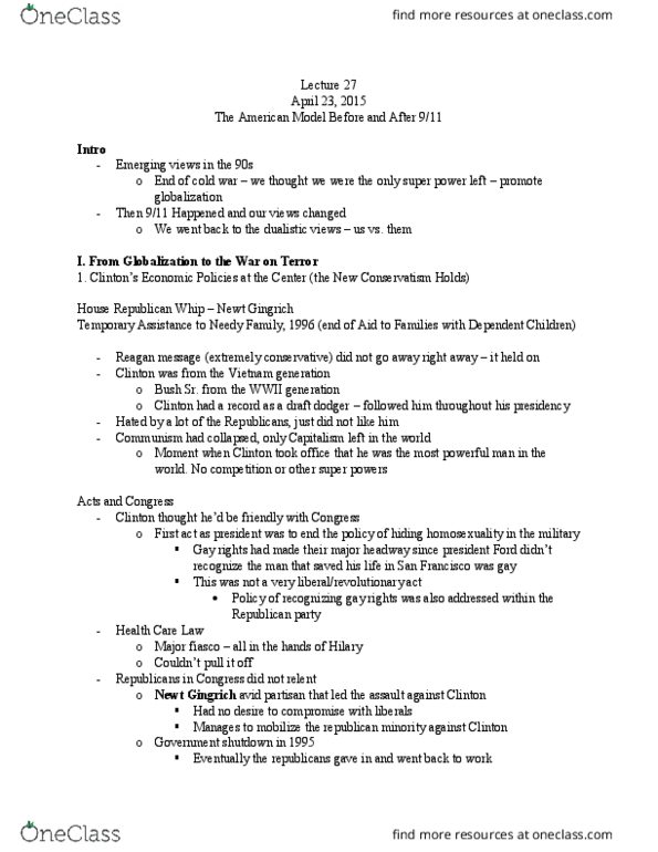 HIUS 2002 Lecture Notes - Lecture 27: American Century, Compassionate Conservatism, Buzzword thumbnail