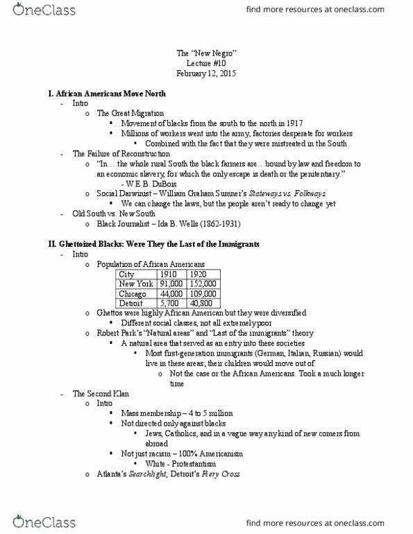 HIUS 2002 Lecture Notes - Lecture 10: Social Darwinism, Alain Leroy Locke, Blockbusting thumbnail