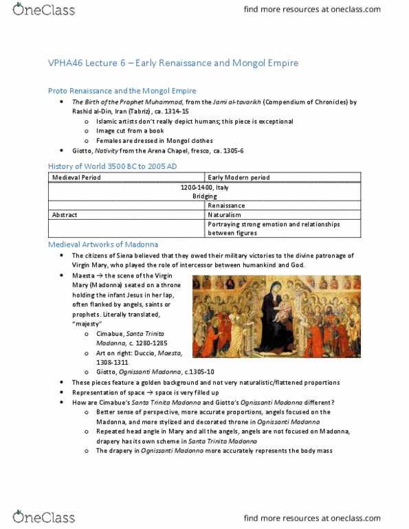 VPHA46H3 Lecture Notes - Lecture 6: Grand Preceptor, Zhang Zeduan, Cimabue thumbnail
