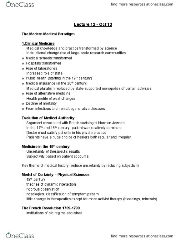 HIST 249 Lecture Notes - Lecture 12: Nosology, Norman Jewson, Public Health thumbnail