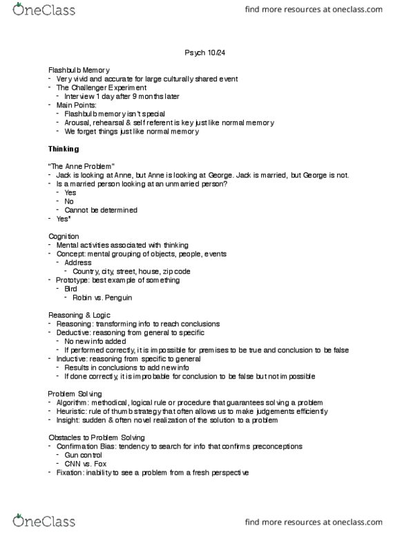 PSY 2012 Lecture Notes - Lecture 23: Flashbulb Memory, Gun Control, Barnum Effect thumbnail