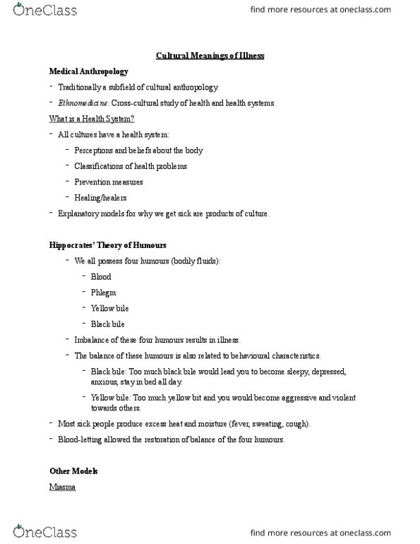 ANTHROP 1AA3 Lecture Notes - Lecture 5: Meningitis, Measles, Kikwit thumbnail