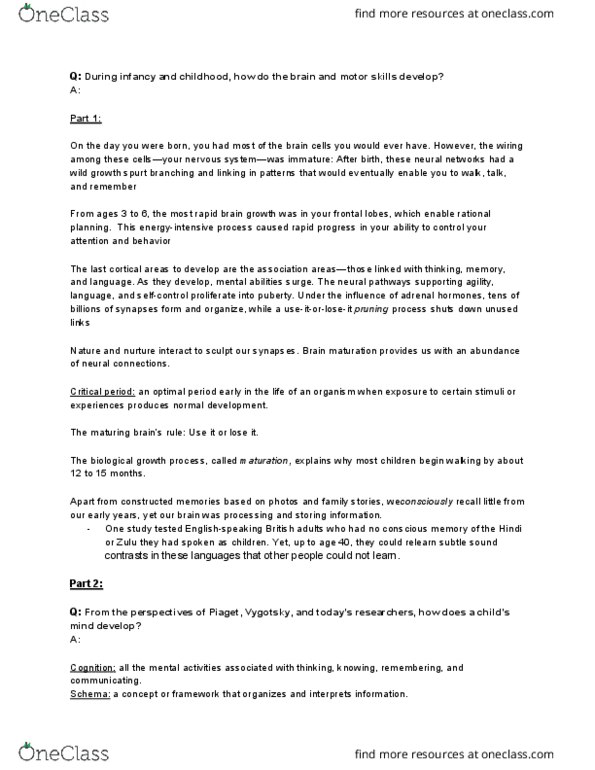 PSY 100 Chapter Notes - Chapter 11: Developmental Psychology, Cell Growth, Object Permanence thumbnail