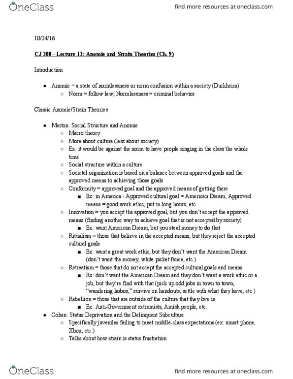 CJ 300 Lecture Notes - Lecture 13: Ritualism In The Church Of England, Fetishism, Learning Environment thumbnail