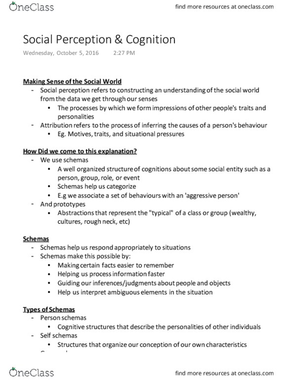 SOCPSY 1Z03 Lecture Notes - Lecture 7: Social Perception, Impression Formation, Confirmation Bias thumbnail