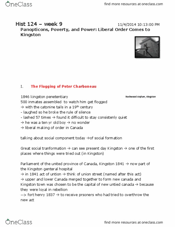 HIST 124 Lecture Notes - Lecture 9: Kingston Police, Lothario, Michel Foucault thumbnail