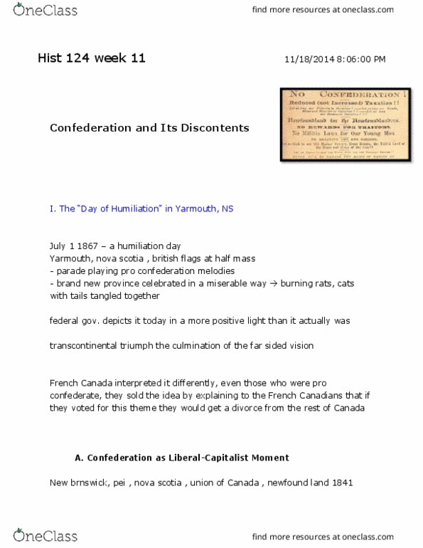 HIST 124 Lecture Notes - Lecture 11: Yarmouth, Nova Scotia, Liberal Conservatism, Parti Bleu thumbnail