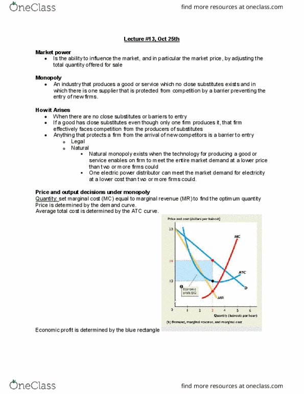 MGCR 293 Lecture Notes - Lecture 13: Average Cost, Demand Curve, Natural Monopoly thumbnail
