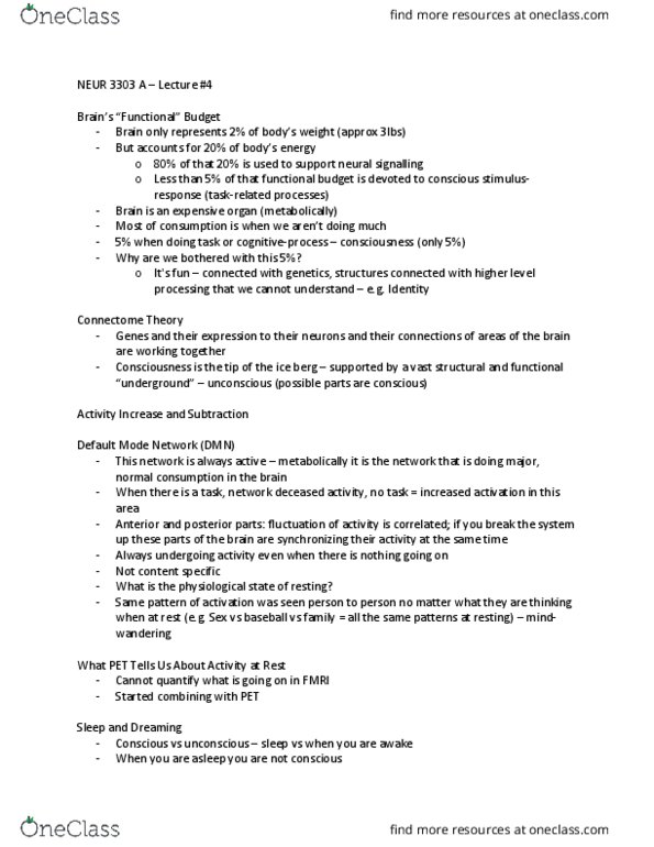 NEUR 3303 Lecture Notes - Lecture 4: Slow-Wave Sleep, Christian Mortalism, Non-Rapid Eye Movement Sleep thumbnail