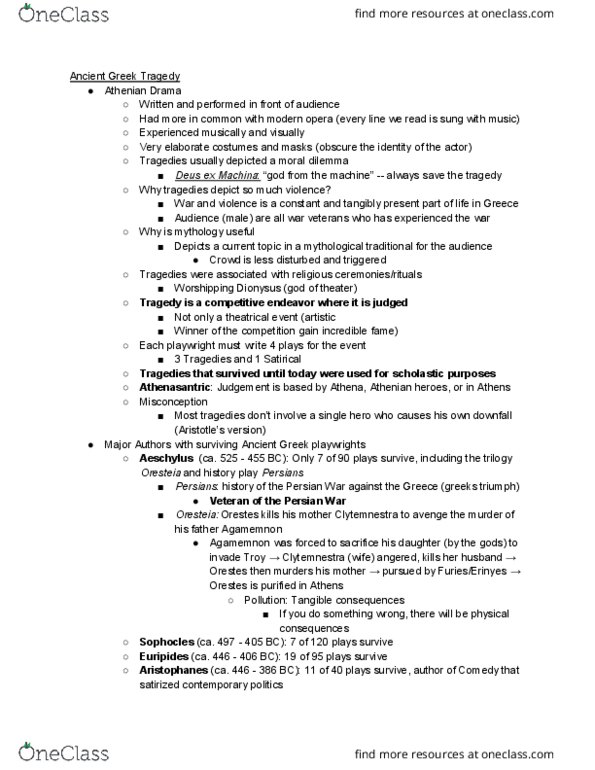 CLASSIC 30 Lecture Notes - Lecture 9: Aeschylus, Euripides, Sophocles thumbnail