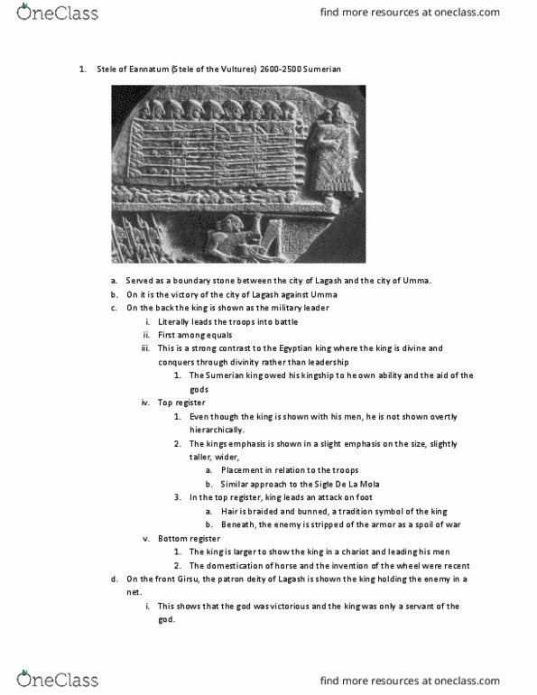 AHS 017A Lecture Notes - Lecture 11: Lagash, Eannatum, Sargon I thumbnail