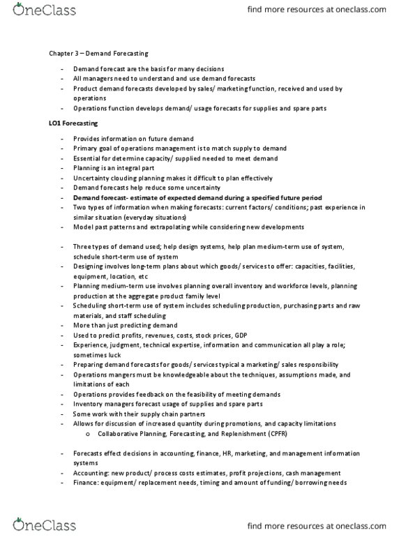 BU385 Chapter Notes - Chapter 3: Forecast Error, Operations Management, Time Series thumbnail