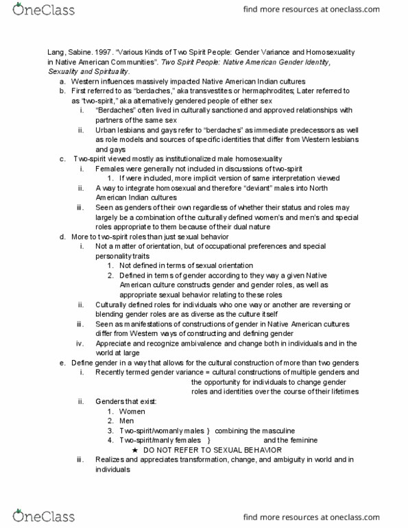 WGSS 1105 Lecture Notes - Lecture 6: Gender Variance, Grammatical Gender, Gender Role thumbnail