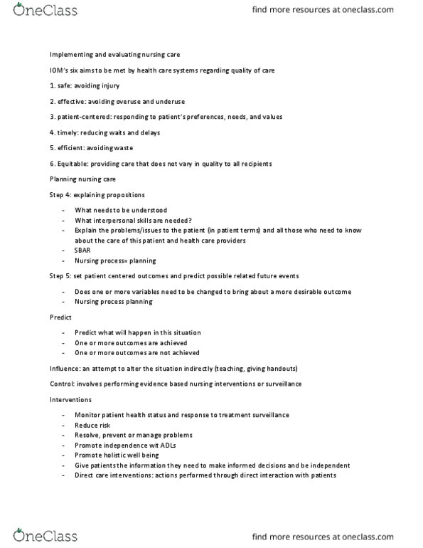 NUR 302 Lecture Notes - Lecture 5: Nursing Process, Patient Education thumbnail