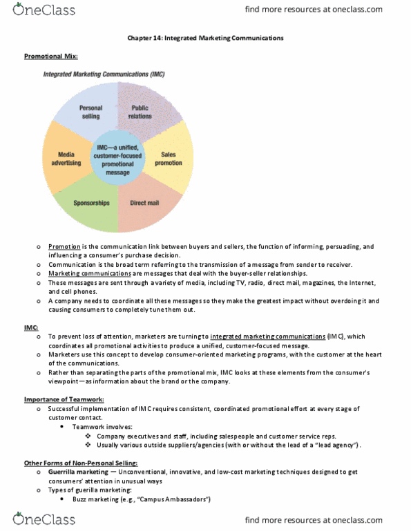 ADMS 2200 Lecture Notes - Lecture 14: Integrated Marketing Communications, Guerrilla Marketing, Brand Equity thumbnail