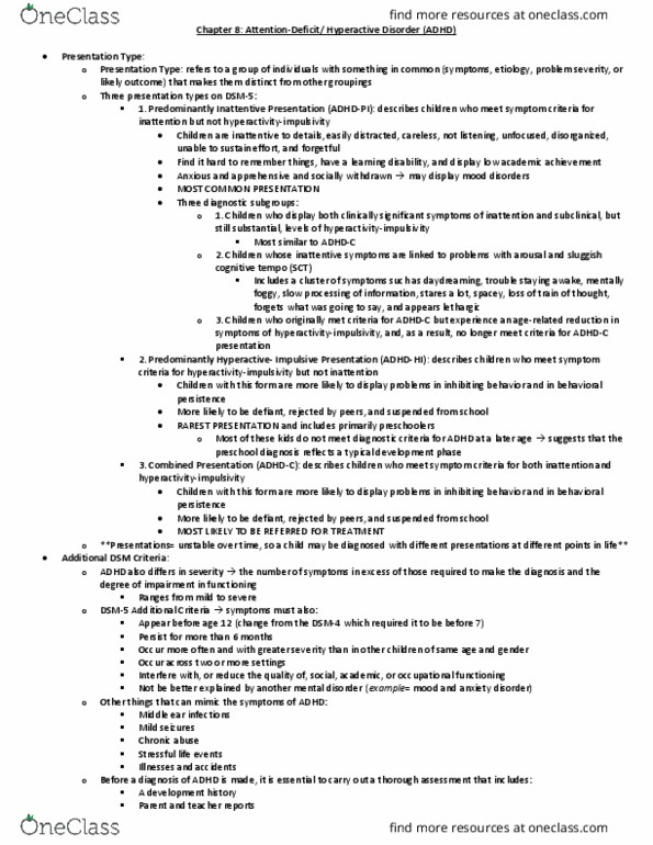 PSY 30312 Chapter Notes - Chapter 8: Sluggish Cognitive Tempo, Mental Disorder, Dsm-5 thumbnail