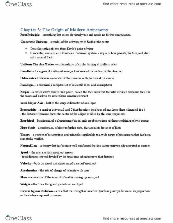 AS101 Chapter Notes - Chapter 3: Circular Motion, Semi-Major And Semi-Minor Axes, Geocentric Model thumbnail