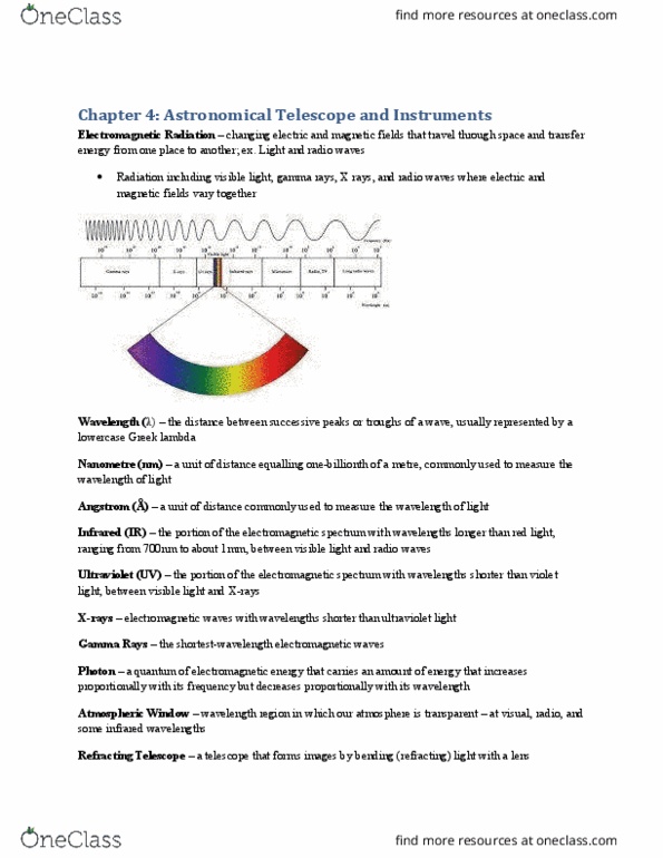 AS101 Chapter Notes - Chapter 4: Chromatic Aberration, Electromagnetic Spectrum, Eyepiece thumbnail