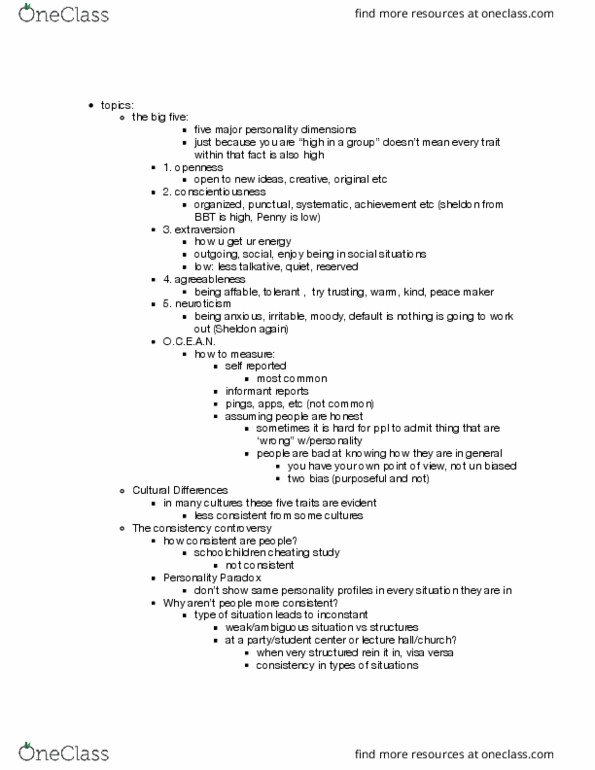 PSY BEH 11C Lecture Notes - Lecture 8: Extraversion And Introversion, Agreeableness, Sensation Seeking thumbnail