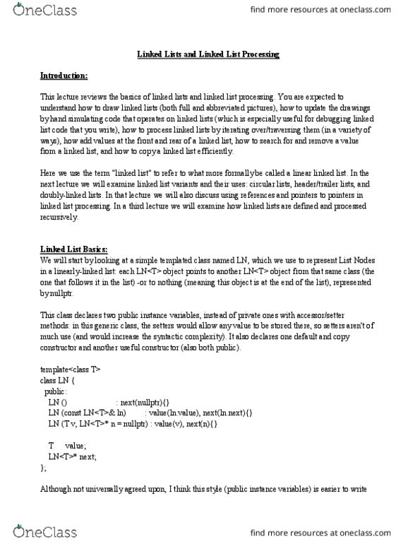 I&C SCI 46 Lecture Notes - Lecture 4: Linked List, Instance Variable, Boolean Expression thumbnail