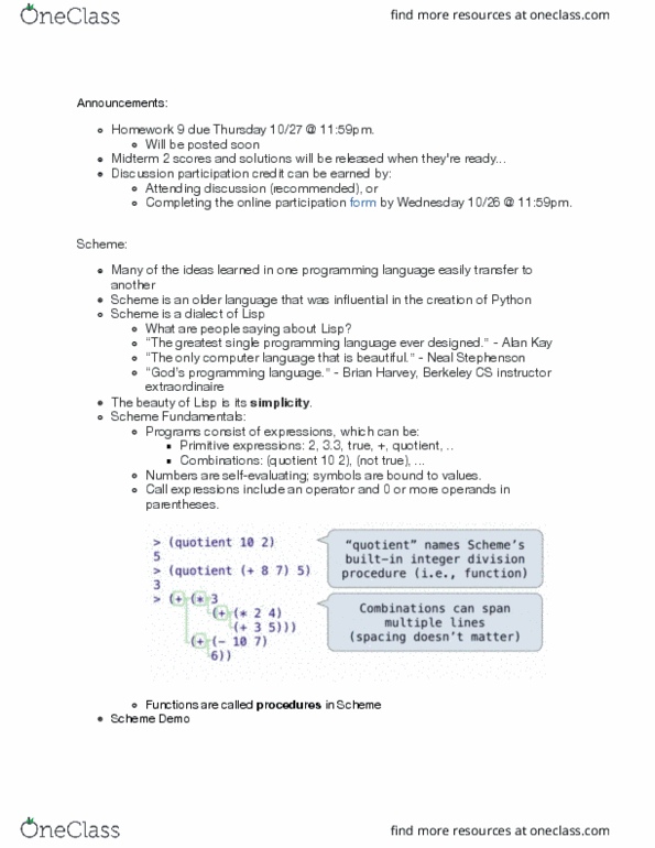 COMPSCI 61A Lecture Notes - Lecture 24: Neal Stephenson, Computer Language thumbnail