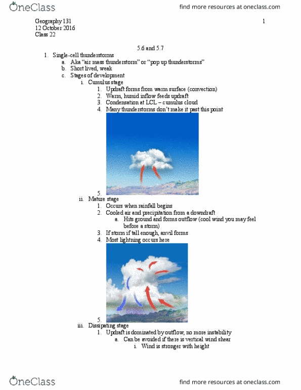 GEOG 131 Lecture Notes - Lecture 22: Cumulus Cloud, Wind Shear, Vertical Draft thumbnail