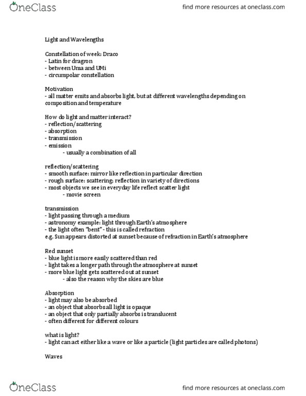 Astronomy 1021 Lecture Notes - Lecture 8: Circumpolar Constellation, Electromagnetic Radiation, Photon thumbnail