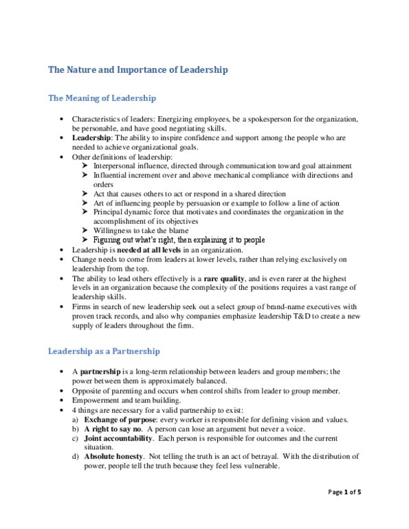 Management and Organizational Studies 1021A/B Chapter Notes - Chapter 1: Charismatic Authority, Transactional Leadership, Correlation Does Not Imply Causation thumbnail