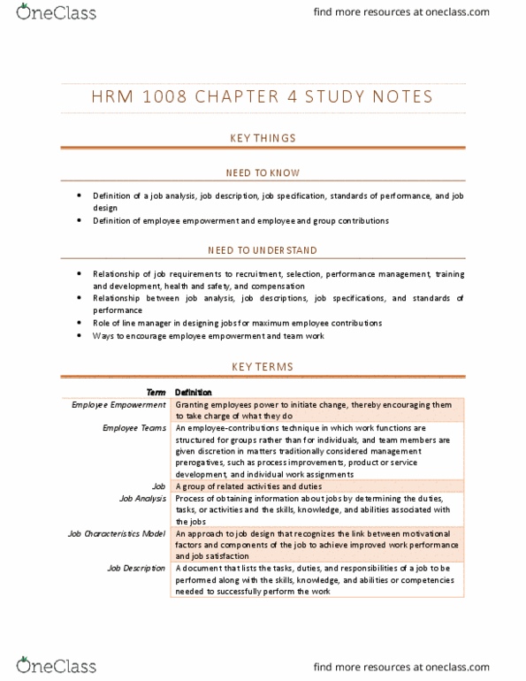 HRM1008 Chapter Notes - Chapter 4: Job Analysis, Job Satisfaction, Performance Management thumbnail