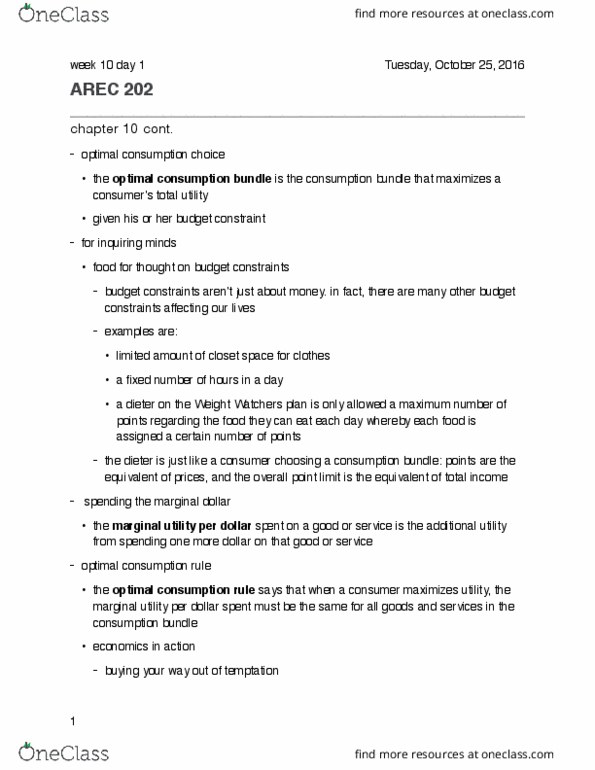 AREC 202 Lecture Notes - Lecture 17: Weight Watchers, Budget Constraint, Snack thumbnail