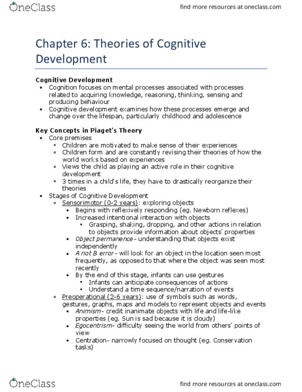 PSY210H5 Lecture Notes - Lecture 7: Cognitive Development, Lev Vygotsky, Egocentrism thumbnail