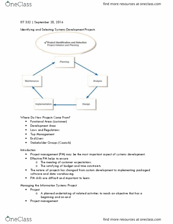 IST 352 Lecture Notes - Lecture 5: Project Charter, Project Manager, Project Management thumbnail
