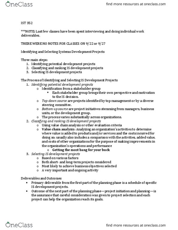 IST 352 Lecture Notes - Lecture 6: Data Redundancy, Value Chain, Systems Analysis thumbnail